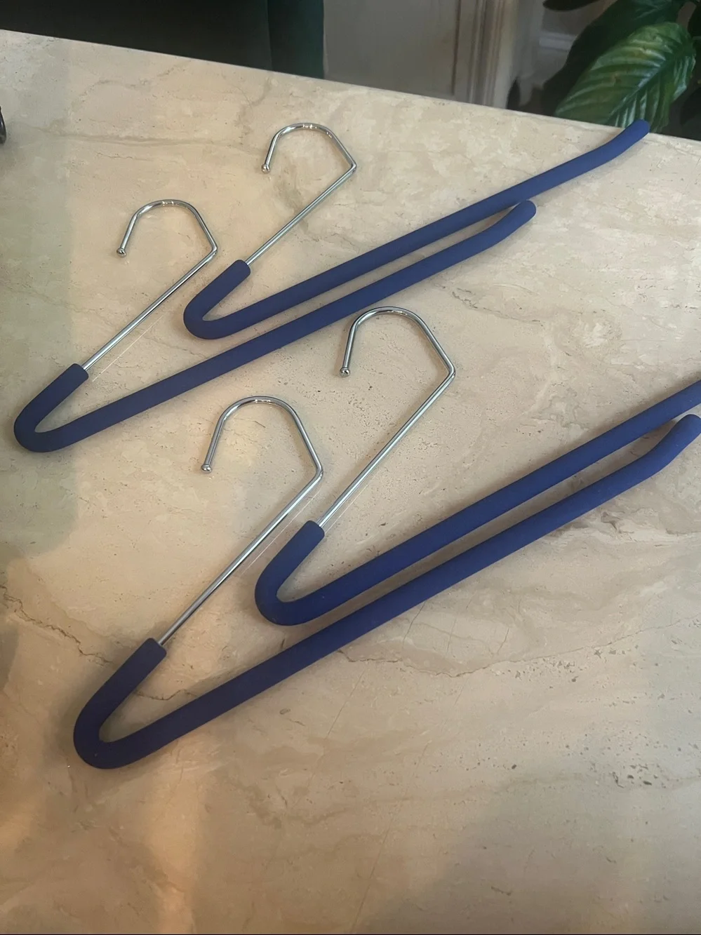 Set of 8 Non-Slip Open Ended Heavy Duty Metal Pant Hangers w/ Blue Soft Padding